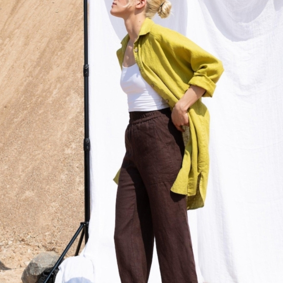 Oversized Button-Up Linen Shirt, "Livorno 2", Not Perfect Linen, M, Rustic Brown - Picture 11 of 16